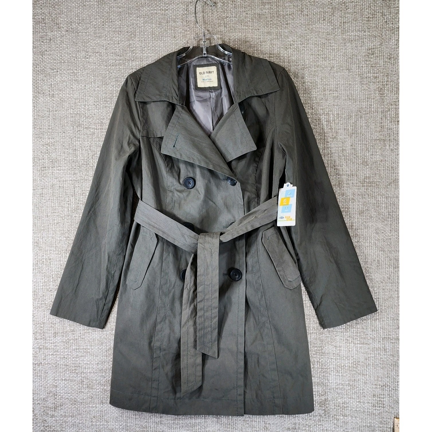 Old Navy Double Breast Rain Coat Trench Womens M Green Belted Nwt